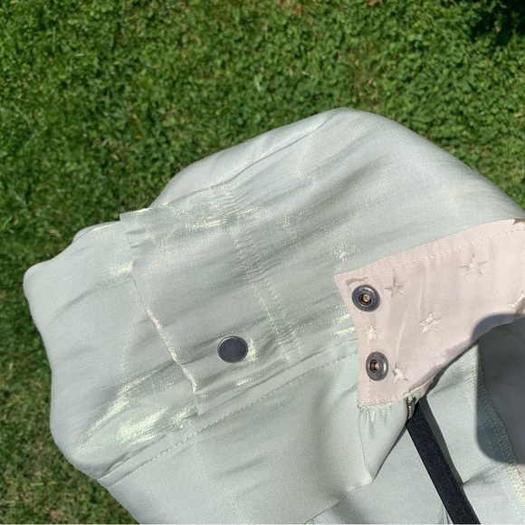 Mystree Satin Zip Up Jacket in Sage Green with Sparkly Gold Stars - Picture 5 of 10